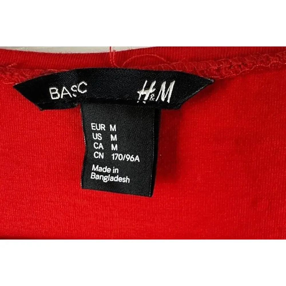 H&M Scooped Neck Top Long Sleeves Red M Casual Minimalist 50-08 - Picture 10 of 15